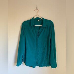 Dana Buchman Women's Silky Green Button-Up Long Sleeve Blouse Size M